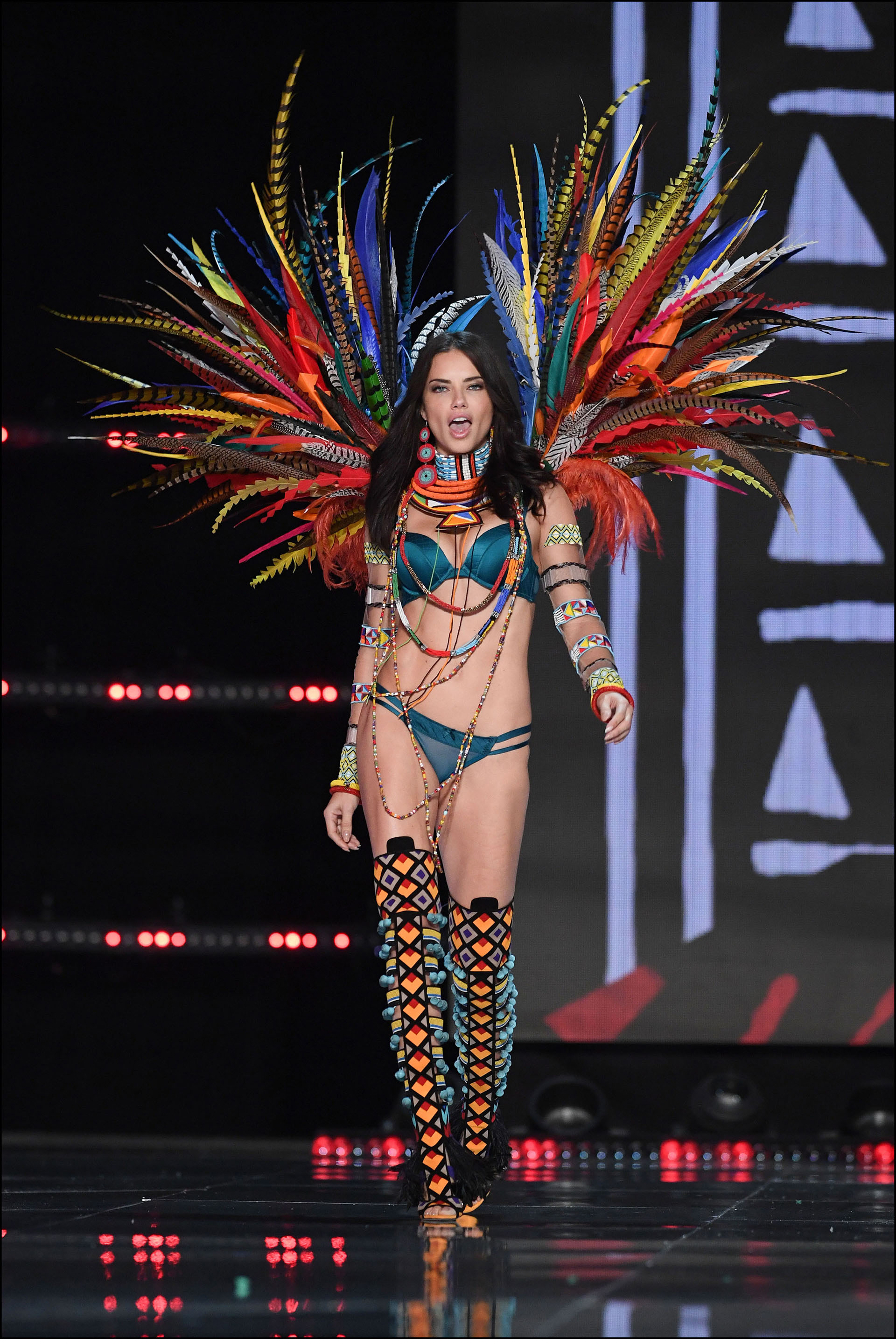 Adriana Lima is seen on stage at the Victoria