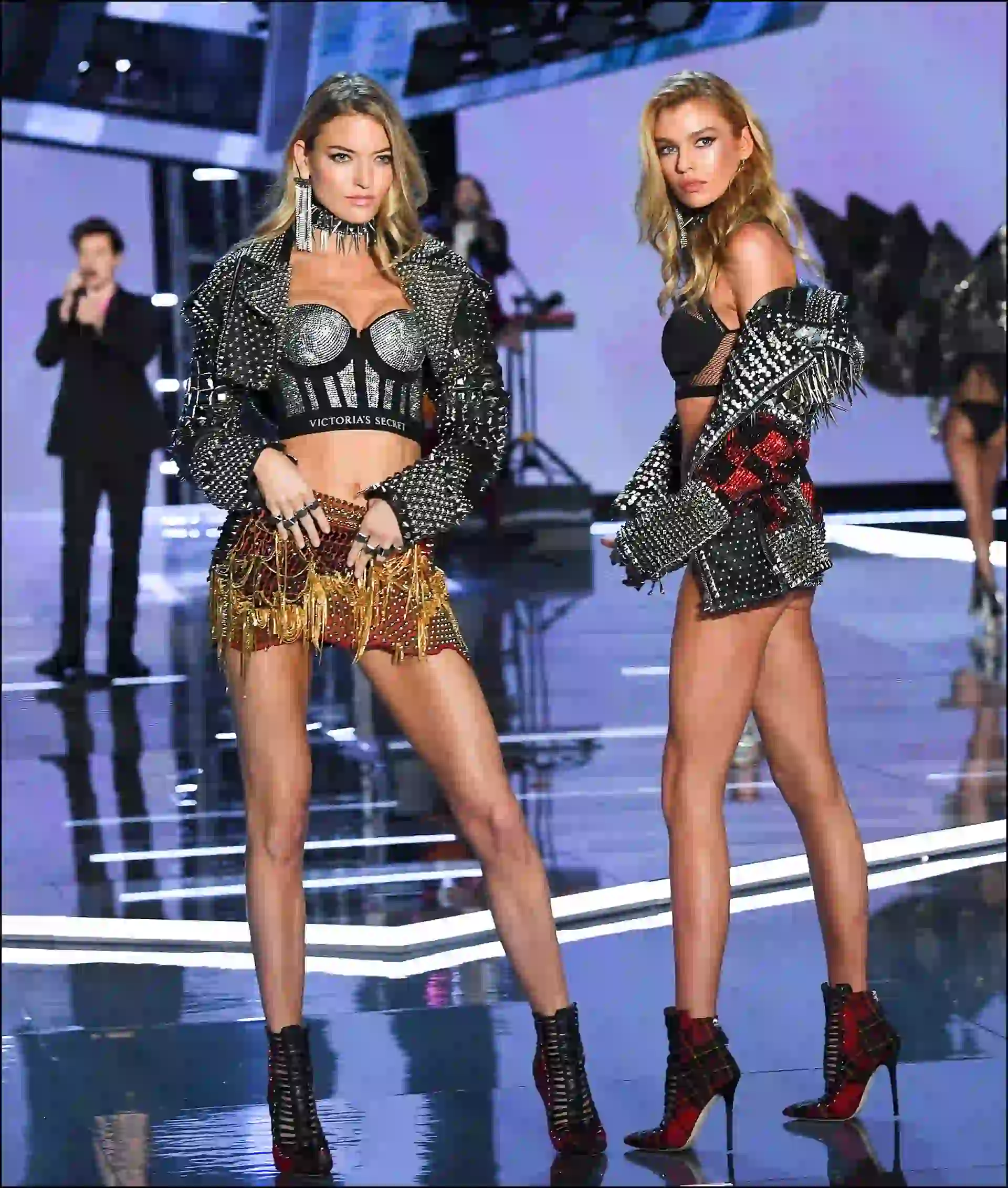 Martha Hunt and Stella Maxwell are seen on stage at the Victoria