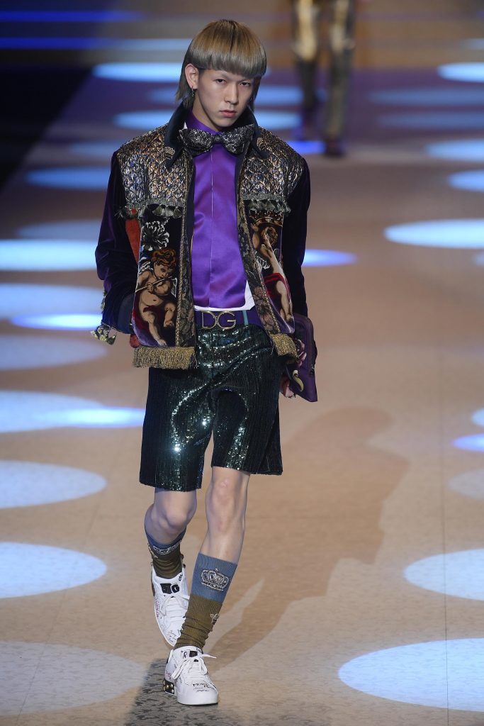 A model presents a creation for fashion house Dolce & Gabbana during the Men
