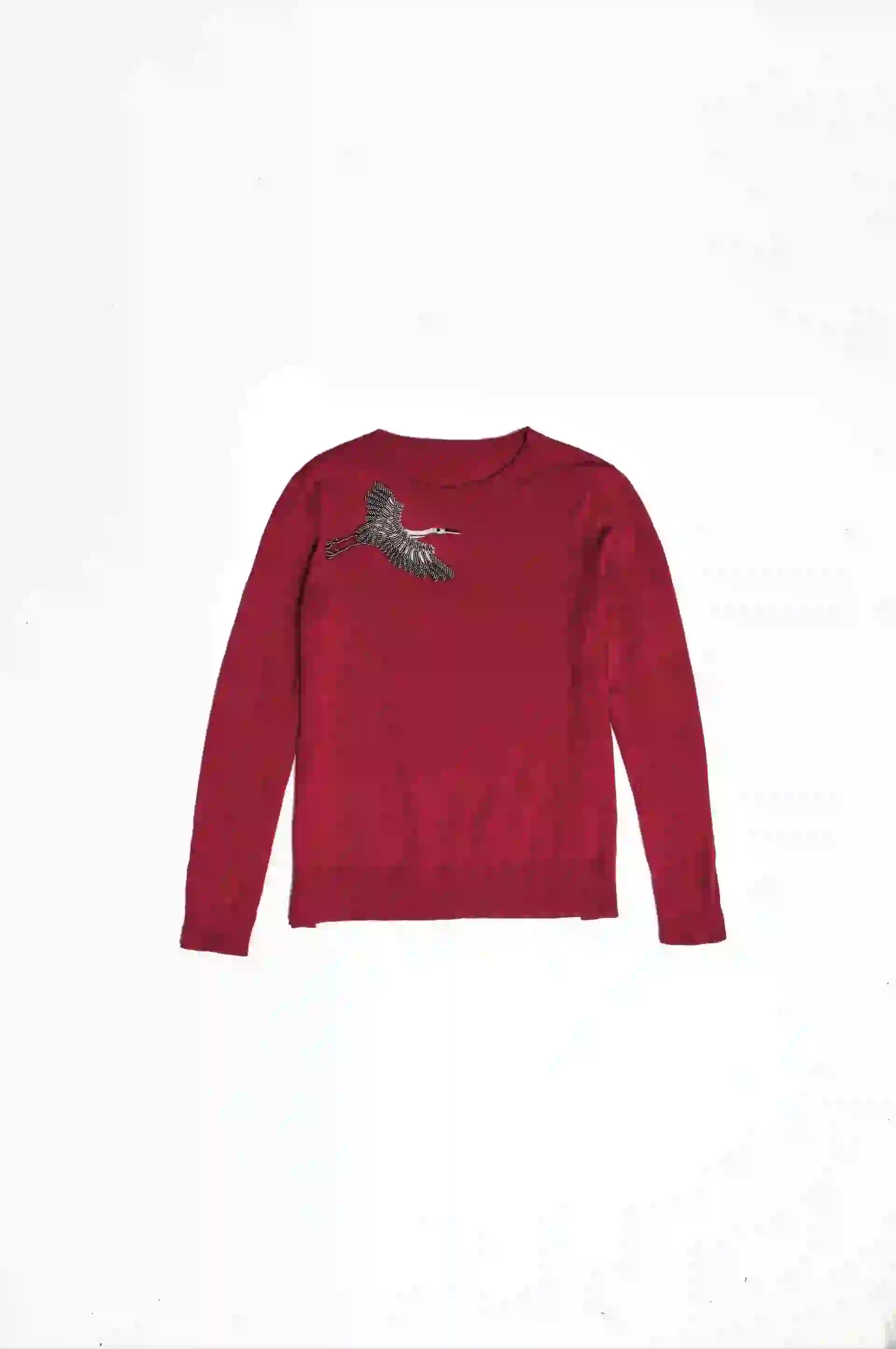 Suéter tejido con pájaro bordado (Wanama).