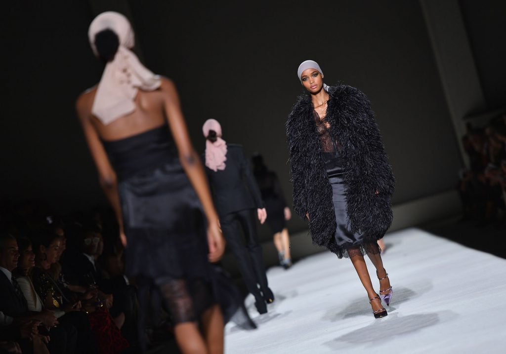Models walk the runway at the Tom Ford SS19 Show at Park Avenue Armory in New York City on September 5, 2018. / AFP PHOTO / Angela Weiss