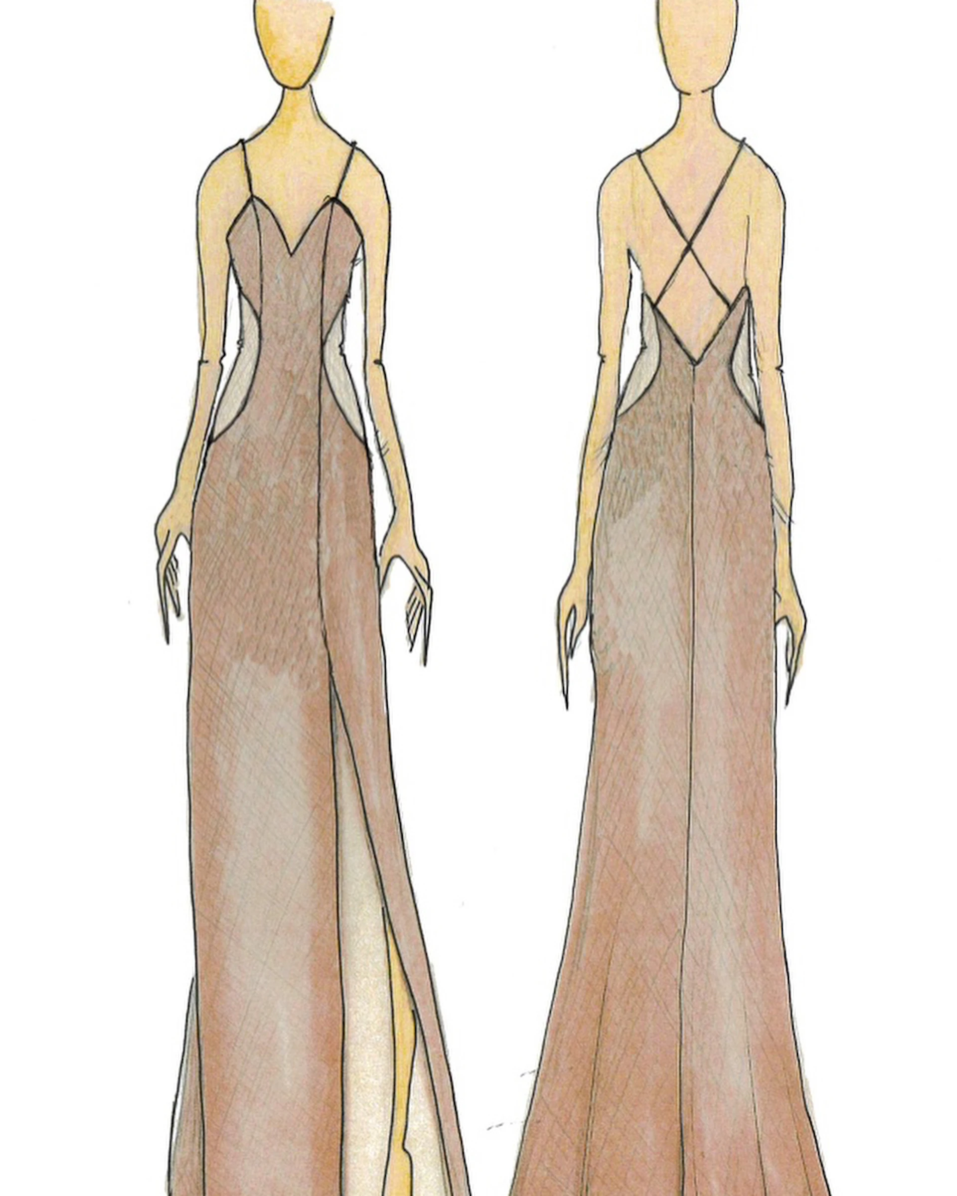 El figurín del vestidon de Dolores Promesas que llevó Elsa Pataky para la boda de su hermano.