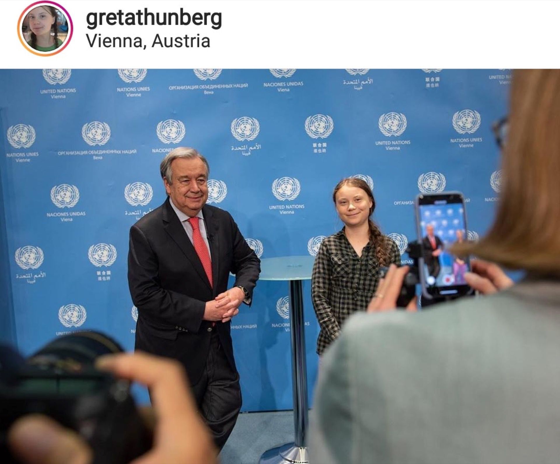 Junto al Secretario General de las Naciones Unidas António Guterres, Greta hace oír su voz.