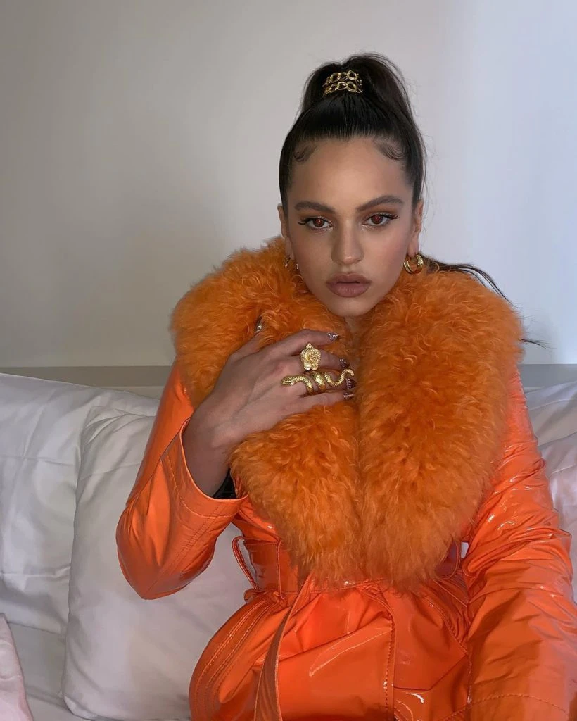 Rosalía con su abrigo de Saks Potts confeccionado en piel de cordoro y con ribetes de piel de zorro del ártico. Foto: IG