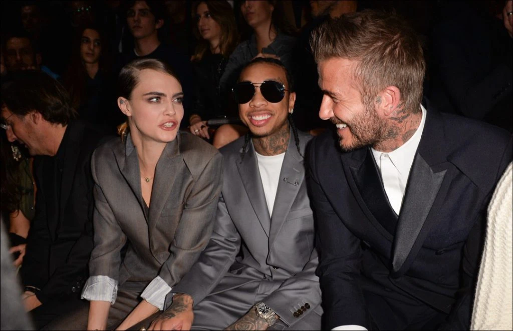 Cara Delevingne, Tyga, David Beckham en el desfile de "Dior hombre" otoño invierno. Foto: Fotonoticias.