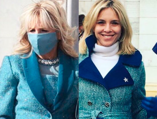 Carla Peterson a la vanguardia: ella usó un tapado celeste, ítem de moda del invierno 2021, mucho antes que lo llevara Jill Biden