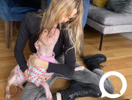 Guillermina Valdés nos presenta a Brisia, la perra que adoptó en el refugio Patitas a salvo: fue golpeada y quemada pero hoy está sana y vive rodeada de amor