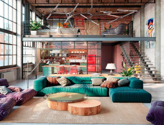 Recorrido deco por un loft de estilo industrial repleto de colores y muebles de diseño