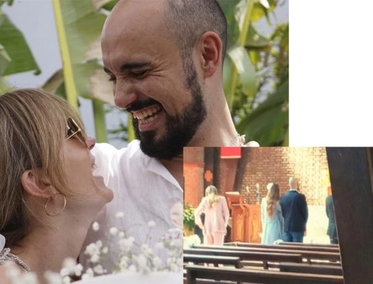Como de novela... Así fue el casamiento íntimo de Abel Pintos y Mora Calabrese en una iglesia de Cañuelas