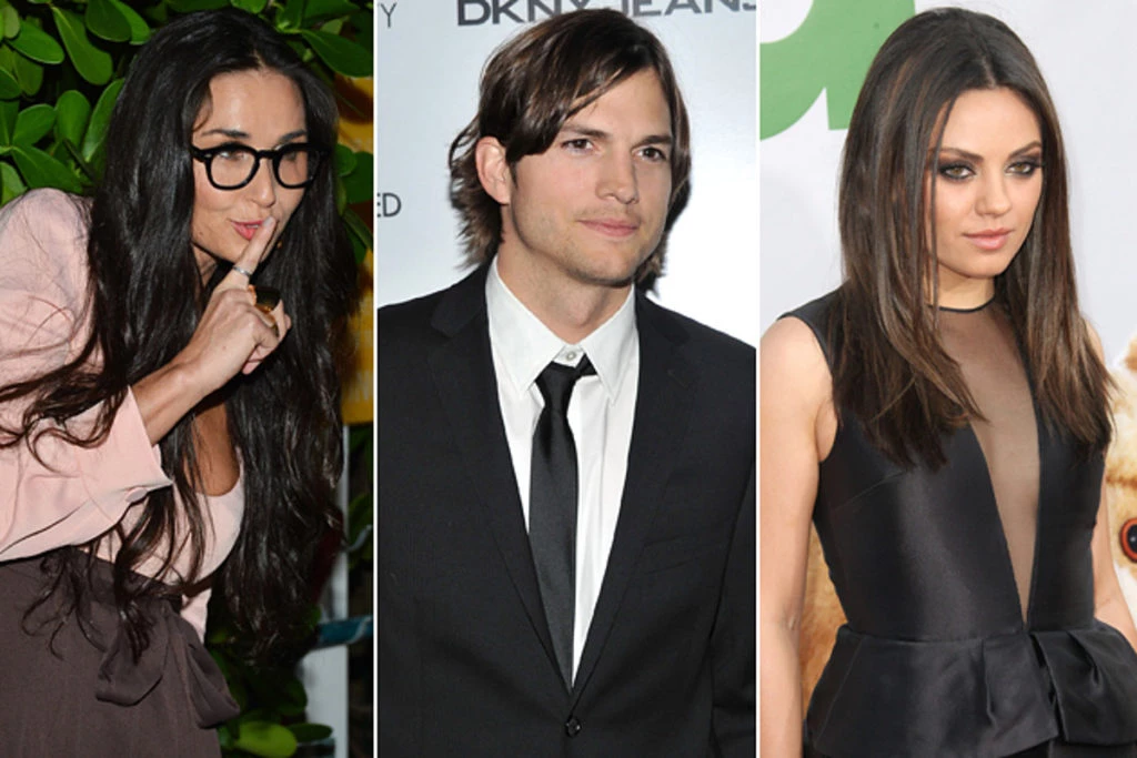 Aston Kutcher entre Demi Moore y Mila Kunis
