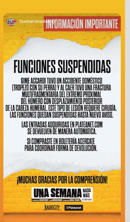 el posteo de Gime Accardi contando su accidente