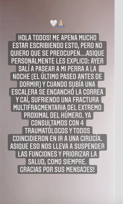 el posteo de Gime Accardi contando su accidente