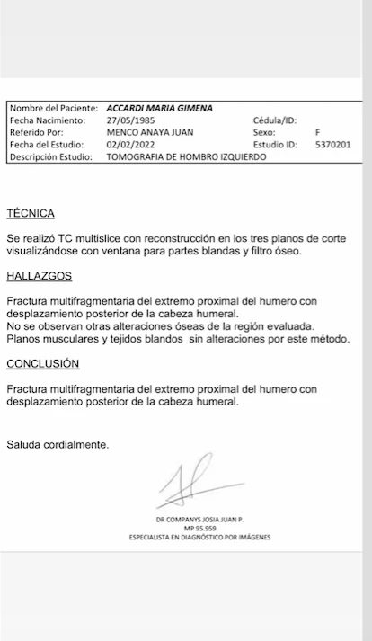 el posteo de Gime Accardi contando su accidente
