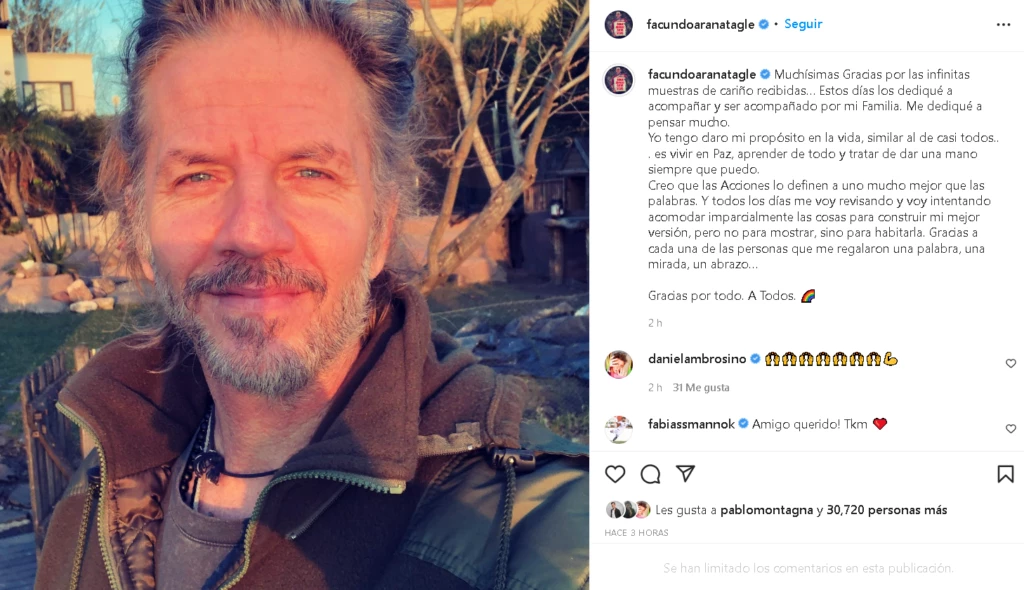 El posteo de Facundo Arana en Instagram después de llegar a un acuerdo con Romina Gaetani