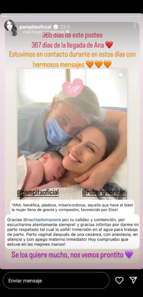 El llamativo mensaje del obstetra de Pampita.