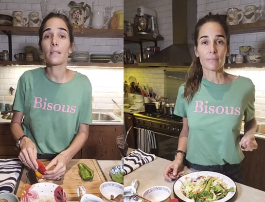 La receta vegana de Juana Viale: preparó una ensalada con dip de castañas y Ámbar de Benedictis la filmó
