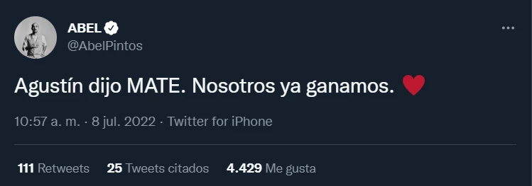 El posteo de Abel Pintos en Twitter