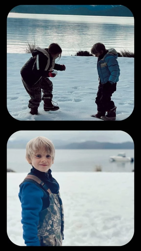 Carola del Bianco y sus hijos en la nieve