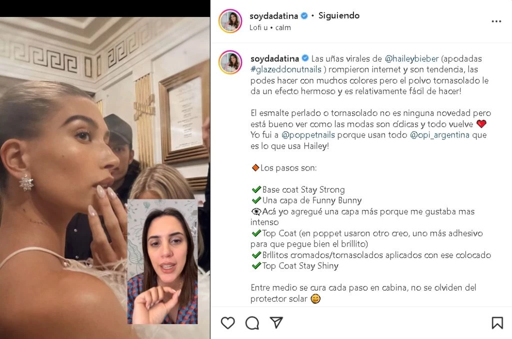 Dadatina recreó el estilo de uñas de Hailey Bieber