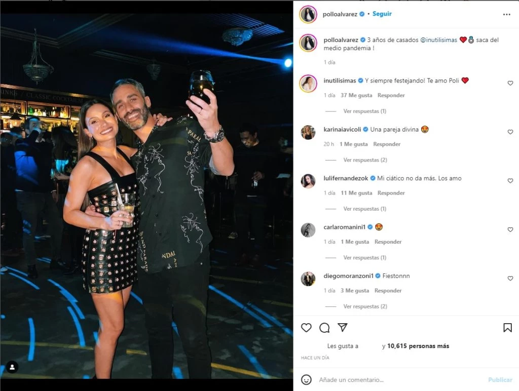 Pollo Álvarez y Tefi Russo cumplieron tres años de casados