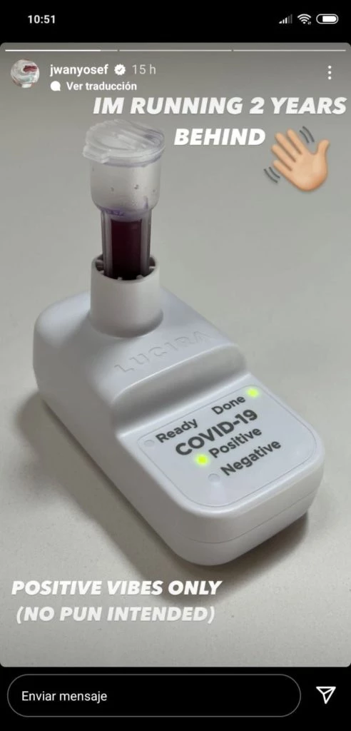 Jwan Yosef compartió en sus historias cómo atraviesa el Covid