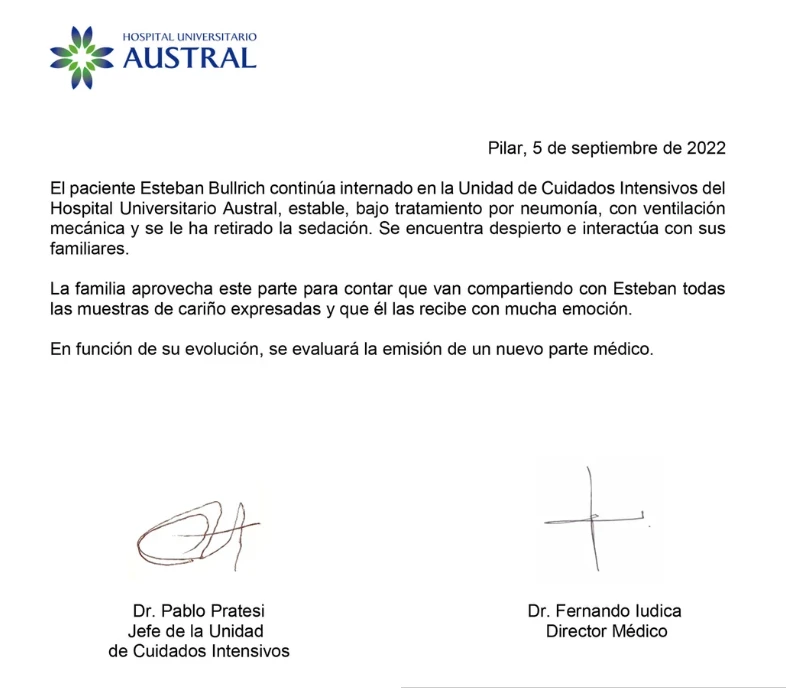 PArte médico de Esteban Bullrich