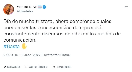 Flor de la V tuit sobre el ataque a Cristina Fernández