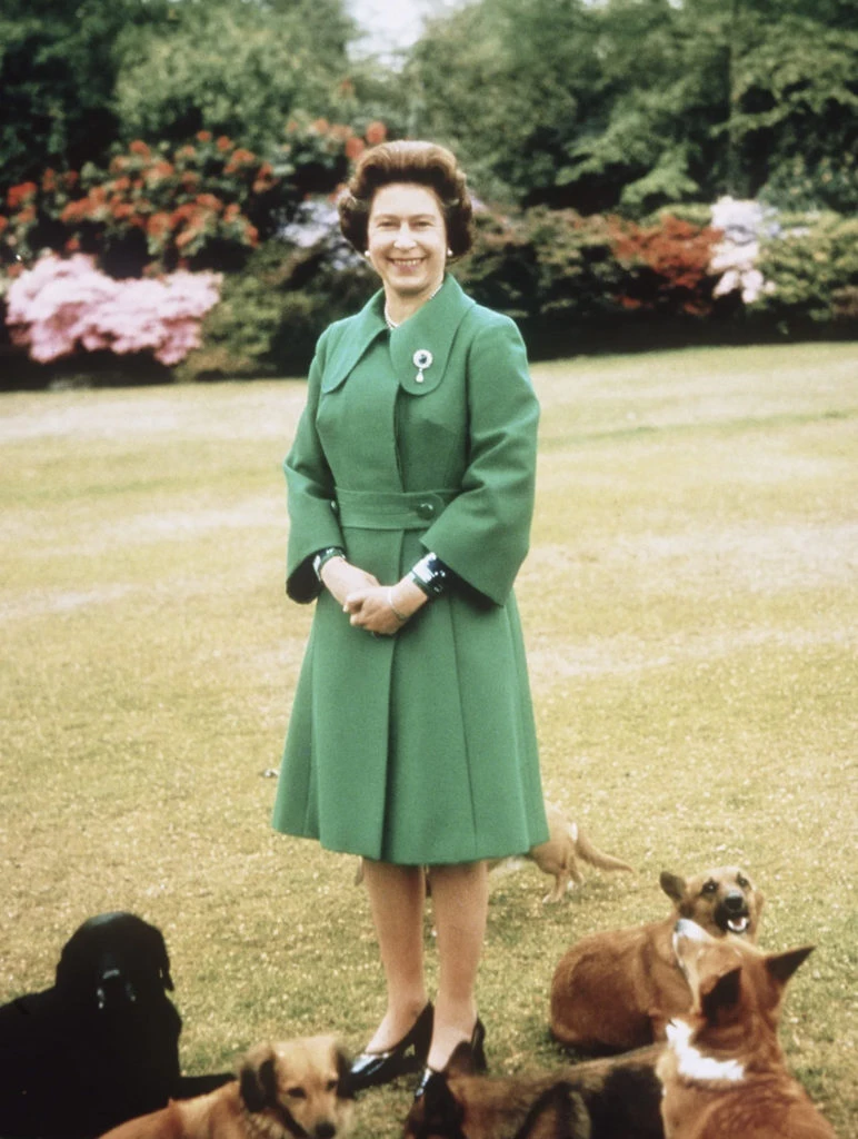 La Reina Isabel entre sus adorados perros, luciendo en sus uñas el color Ballet Slippers. Foto Pinterest.