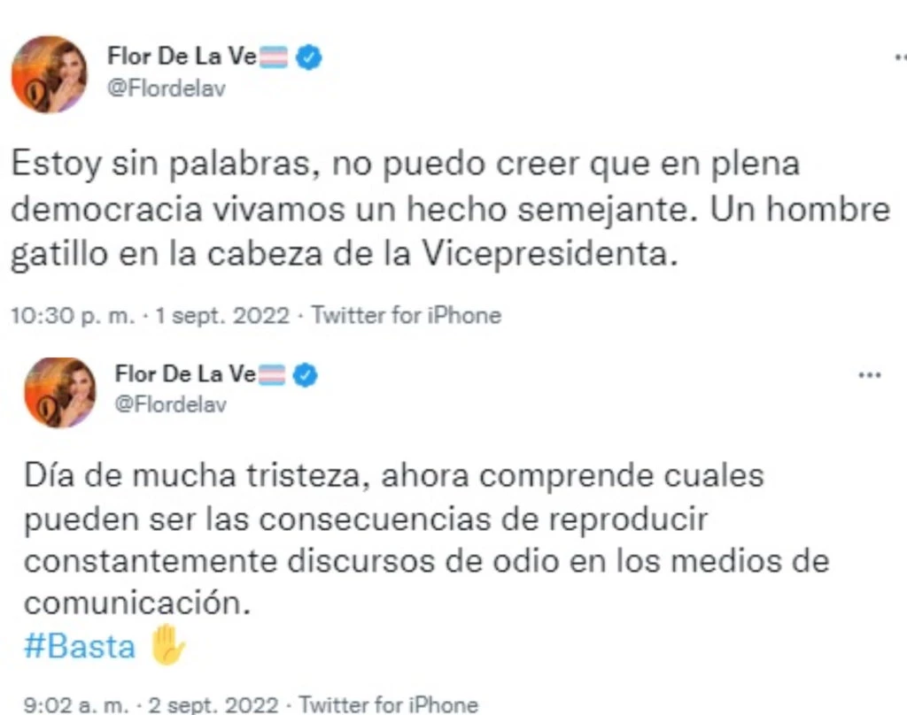 Los mensajes de Flor de la V sobre el ataque a Cristina Fernández de Kirchner