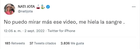 Nati Jota tuit sobre el ataque a Cristina Fernández