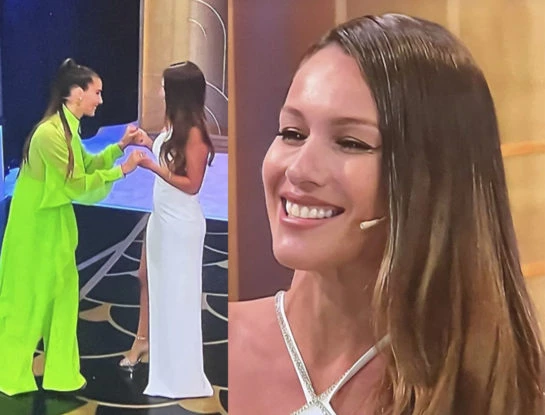 El look a puro glamour de Pampita en "Almorzando con Juana Viale": llevó un vestido de María Gorof