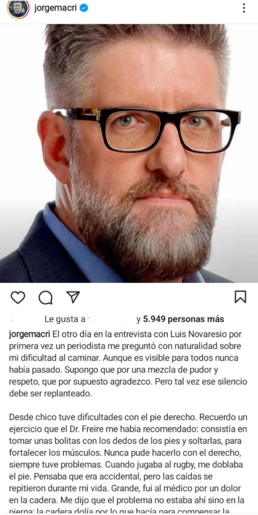 El posteo de Jorge Macri en el que habala de su discapacidad