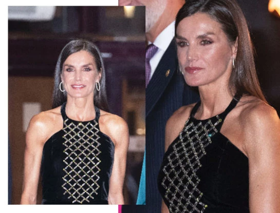 Letizia vuelve a sorprender con un vestido con escote joya