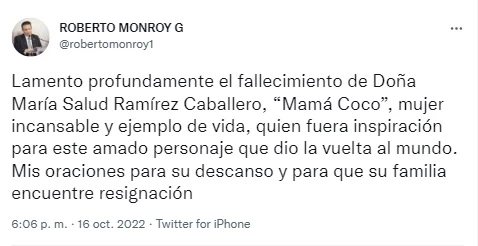 Funcionario mexicano anunció la muerte de la mujer que inspiró al personaje de Mamá Coco