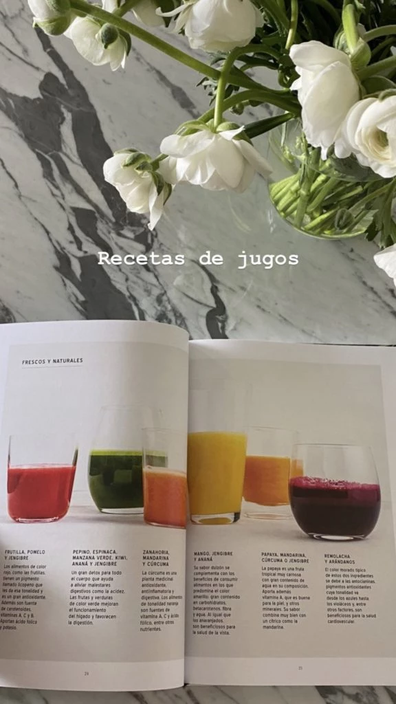 Juliana Awada compartió en su Instagram opciones de jugos naturales y sus beneficios. Foto: Instagram.
