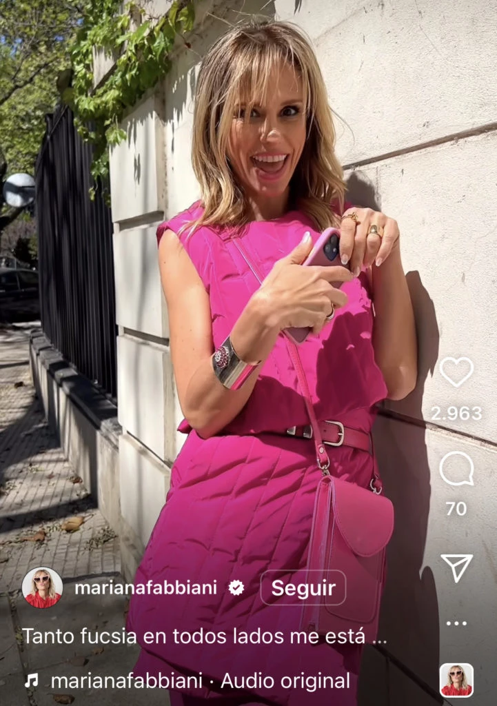 Mariana Fabbiani y su look barbiecore. Foto: Instagram. 