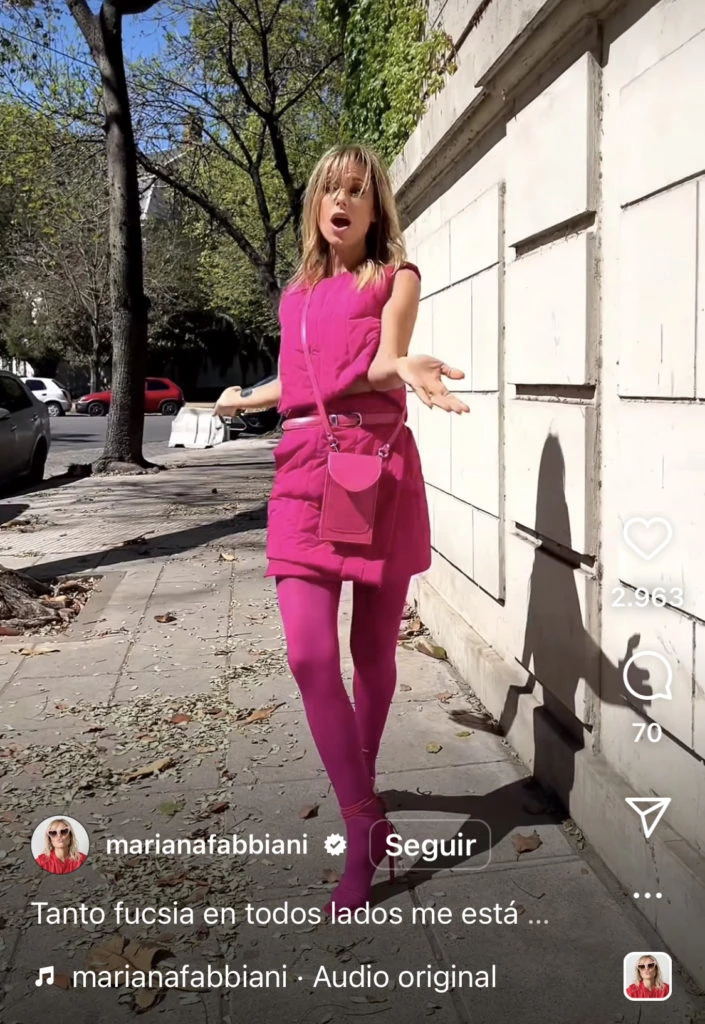 Mariana Fabbiani y su look barbiecore. Foto: Instagram. 