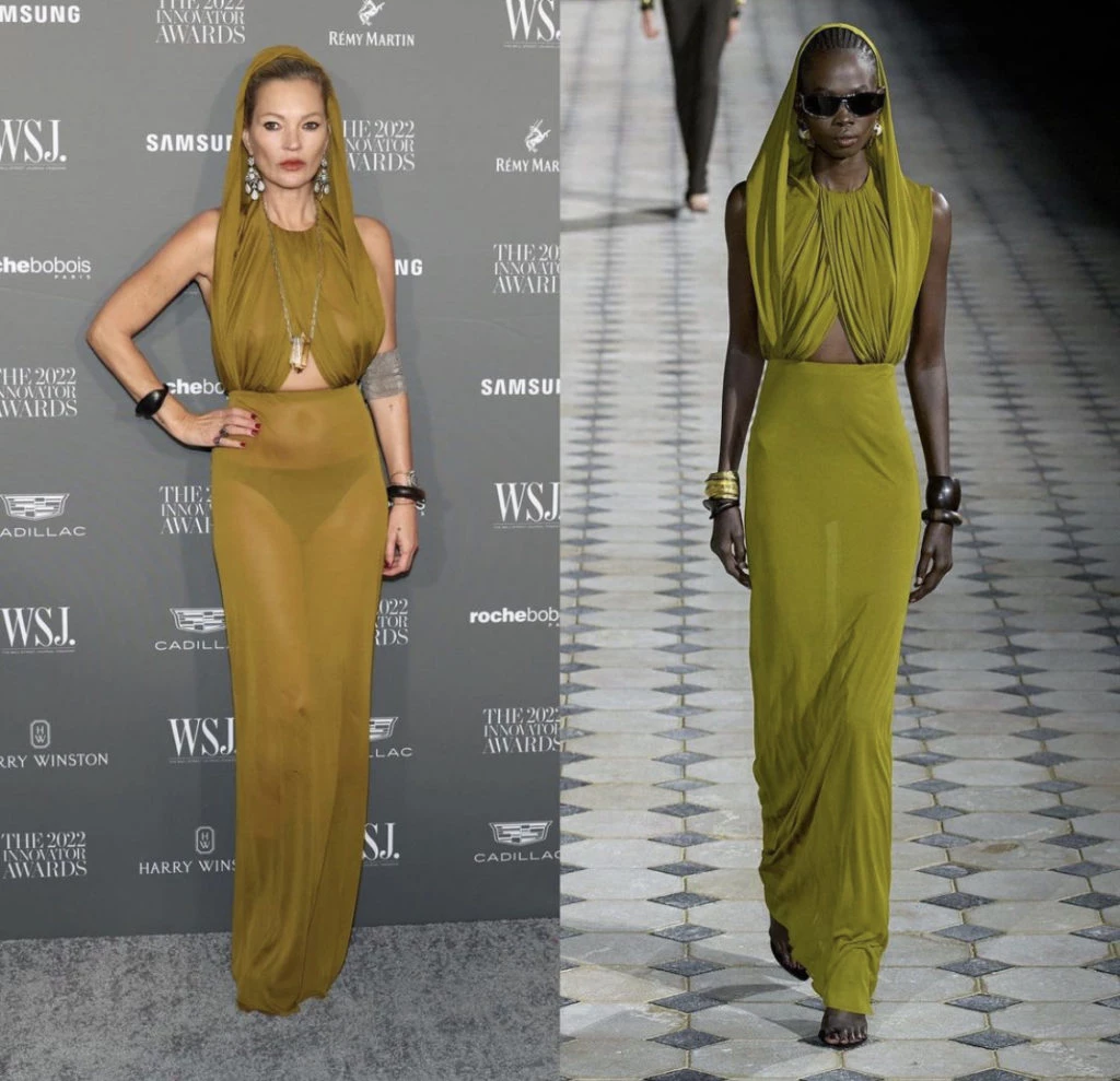 Kate Moss y su vestido capucha de Saint Laurent. Foto: Instagram.  