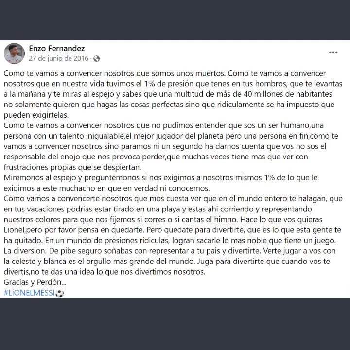 Carta de Enzo Fernández a Lionel Messi