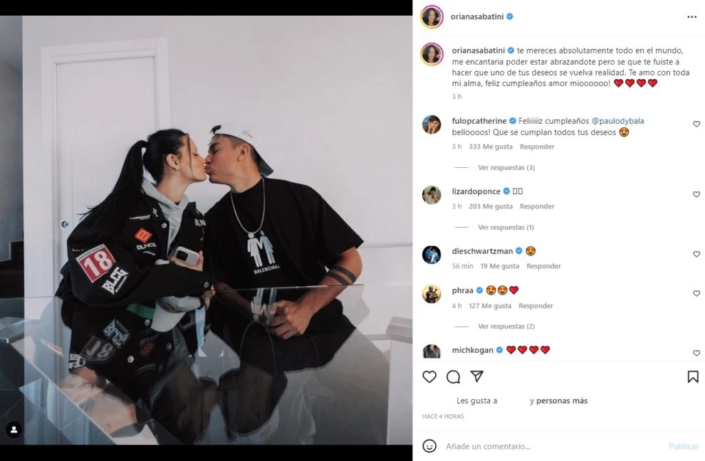 El posteo de Oriana Sabatini a Paulo Dybala por su cumpleaños