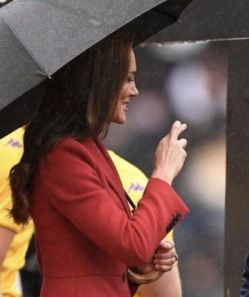 Kate Middleton bajo la lluvia asistió a un partido de Rugby. Foto: Instagram.