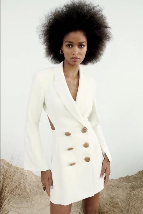 El mono blazer de Zara que lució Sonia Zavaleta en su casamiento. Foto: web.