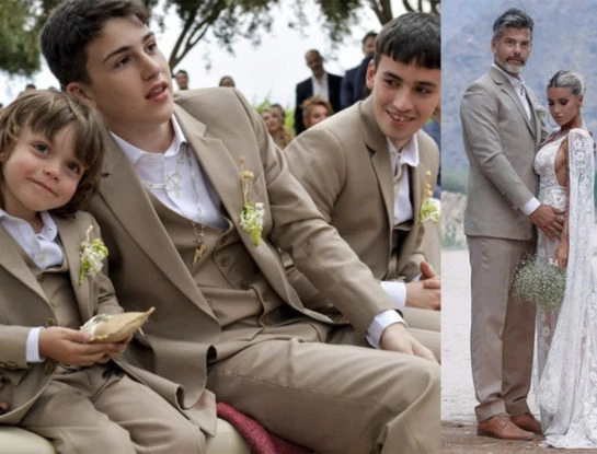 Los originales twinnings looks de Ramiro Ponce de León y de Tomás, Juan y Felipe, los hijos de Florencia Peña, en la boda de la actriz