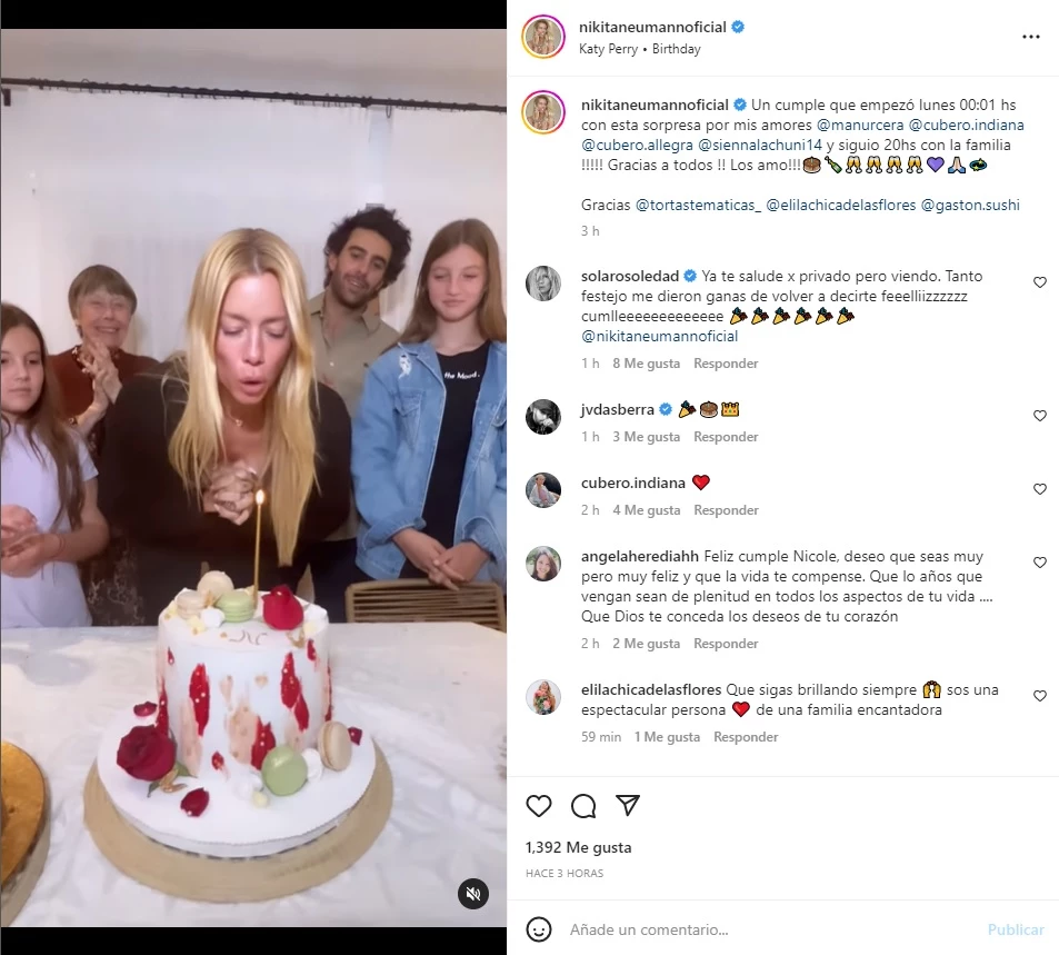 Nicole Neumann compartió posteo en redes por su cumpleaños