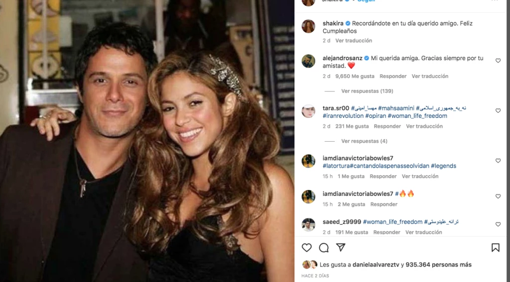 Shakira le dedicó posteo en Instagram a Ale Sanz