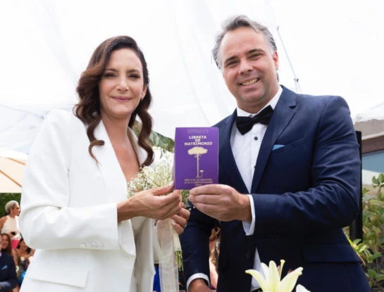 El look sastrero romántico de Luciana Aymar para su boda con Fernando González