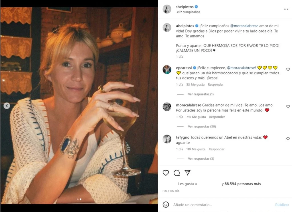 El posteo de Abel Pintos para su esposa Mora Calabrese en el día de su cumpleaños