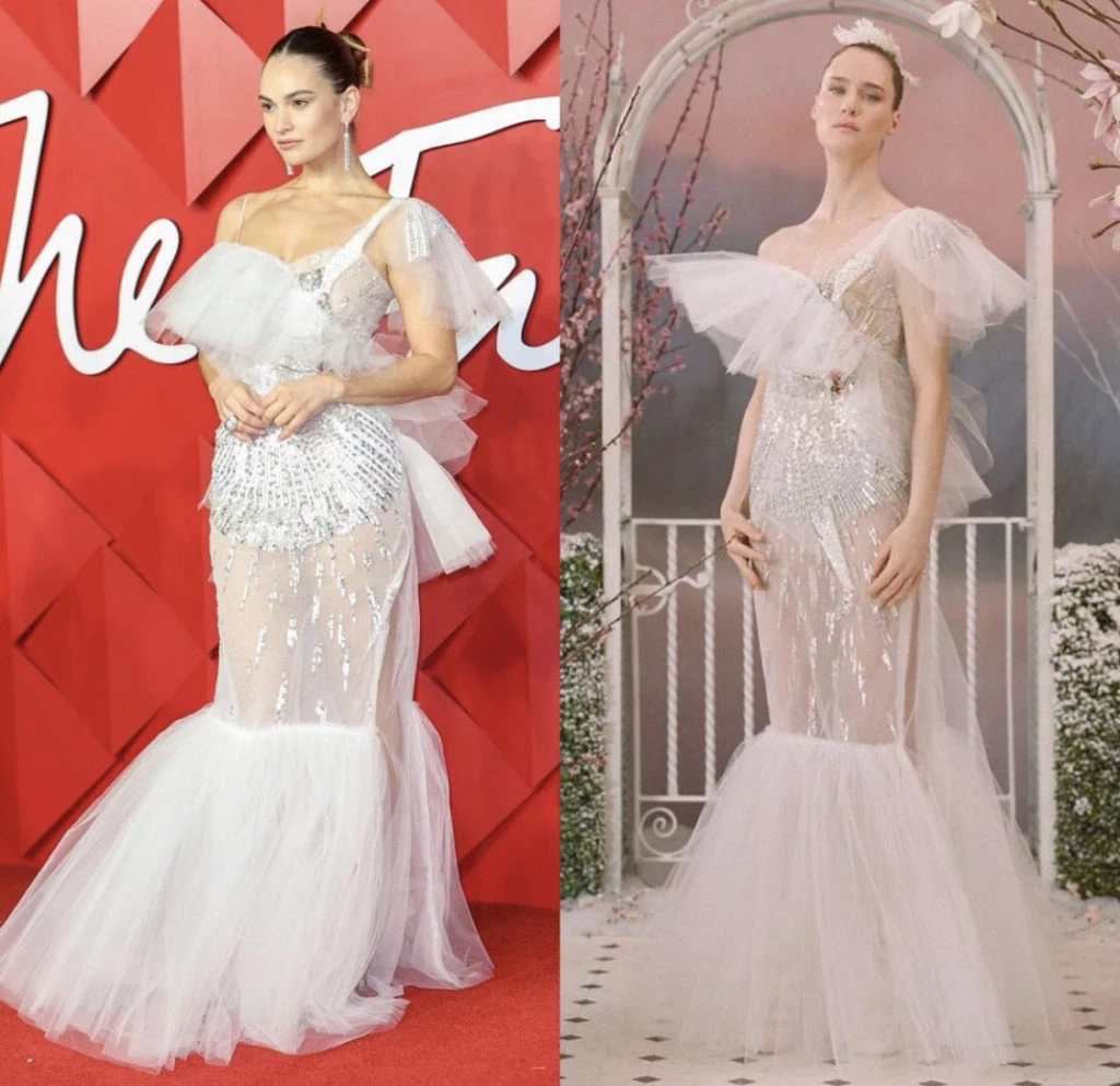 Lily James en los Fashion Awards 2022. Foto: Instagram.