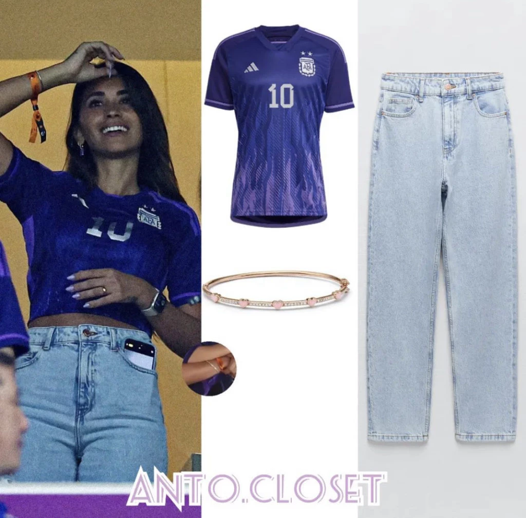 El look de Antonela Roccuzzo para alentar a la selección argentina frente a Croacia. Foto: Instagram.