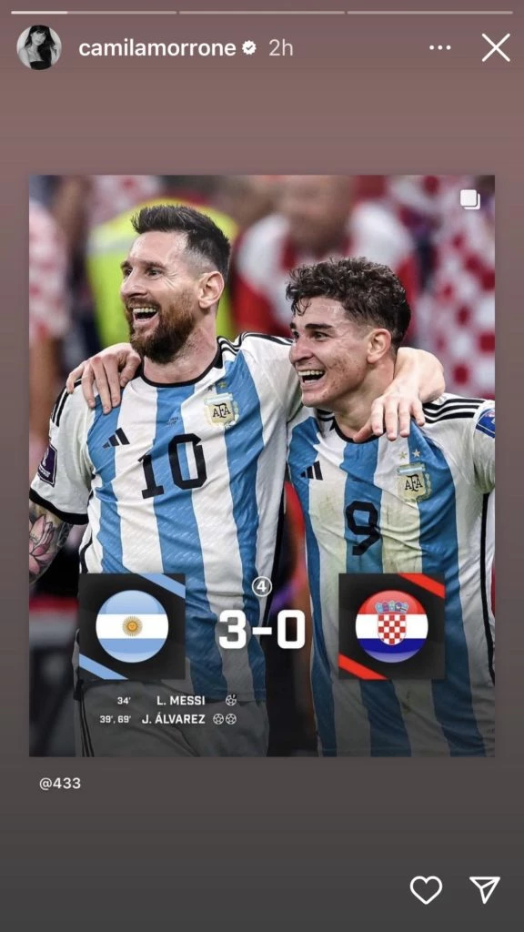 Camila Morrone compartió varias fotos de la selección argentina en su Instagram. Foto: Instagram.